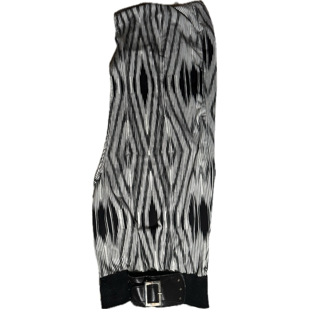 Mint Green Strapless Maxi Dress Black White Ikat‎ Print Belted Smocked Small